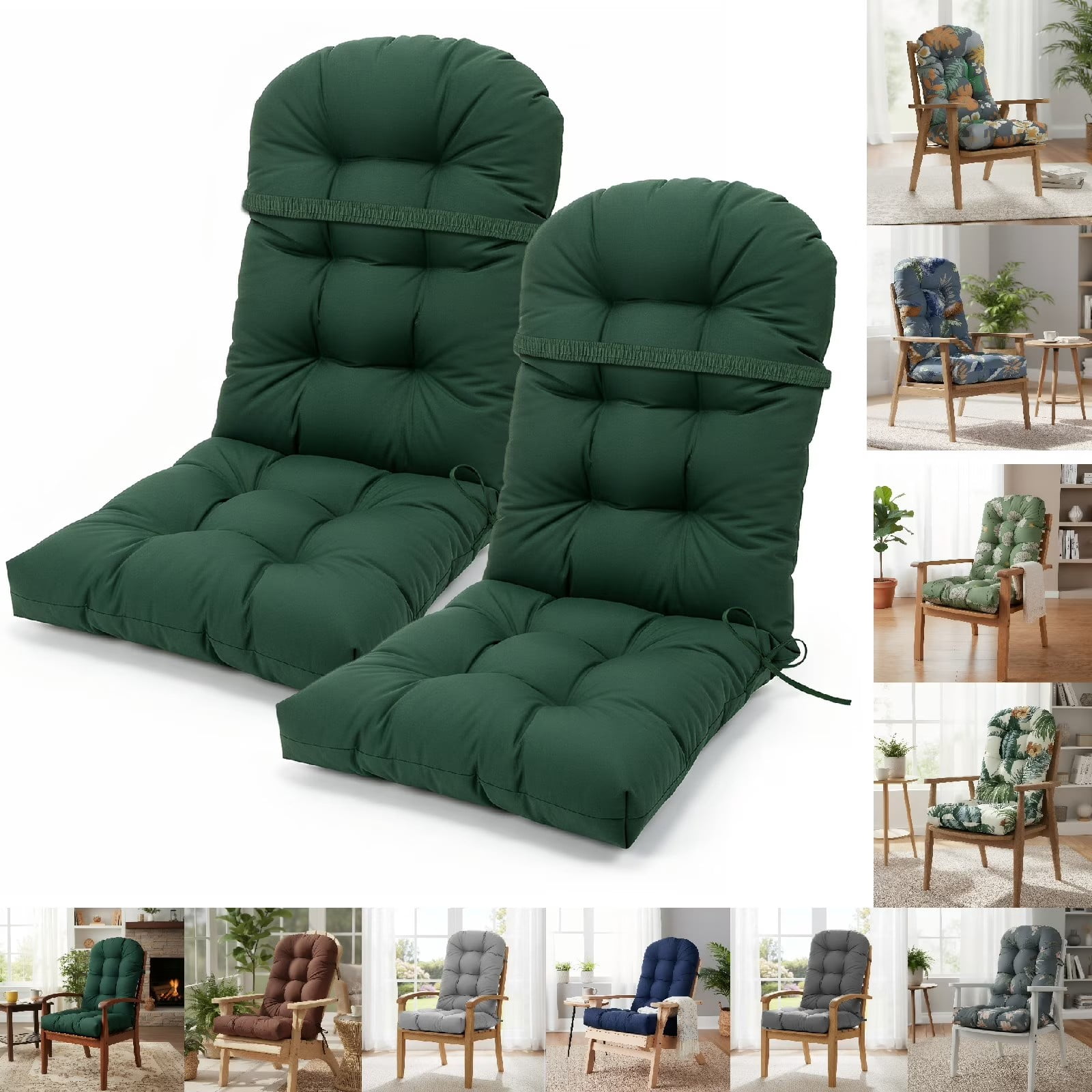 Eurhowing Adirondack Chair Cushions 2Pcs, 44x20x4 Inch Waterproof Outdoor Rocking Chair Cushion, High Back Chair Seat Pad for Patio Furniture, Dark Green