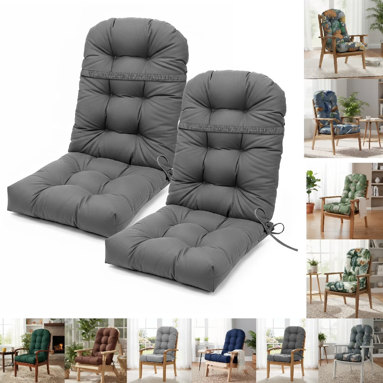 Eurhowing Adirondack Chair Cushions 2Pcs, 44x20x4 Inch Waterproof Outdoor Rocking Chair Cushion, High Back Chair Seat Pad for Patio Furniture, Dark Gray
