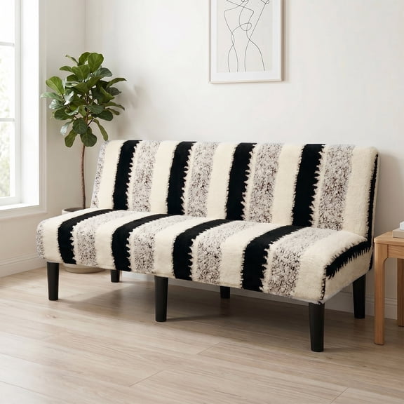 Eurhowing Armless Sofa Cover, Fuzzy Plush Non-Slip Futon Slipcover, Fall Winter Thick Sofa Bed Furniture Protector, Loveseat, Black