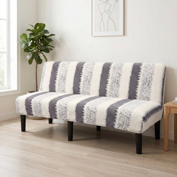 Eurhowing Armless Sofa Cover, Fuzzy Plush Non-Slip Futon Slipcover, Fall Winter Thick Sofa Bed Furniture Protector, Loveseat, Gray