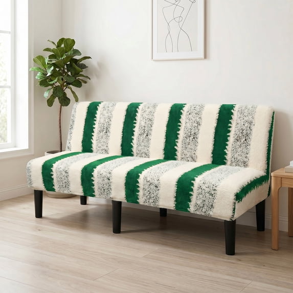Eurhowing Armless Sofa Cover, Fuzzy Plush Non-Slip Futon Slipcover, Fall Winter Thick Sofa Bed Furniture Protector, Loveseat, Green
