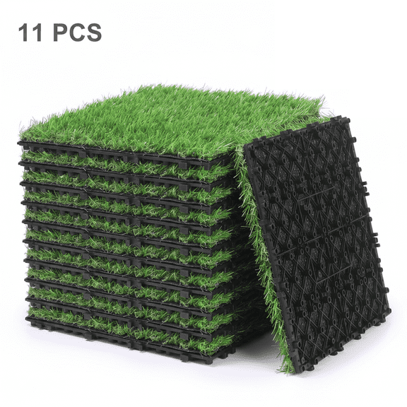 Eurhowing Artificial Grass Tiles 12"x12", 11 Pack Interlocking Turf Mats with Self Draining, Fake Grass Squares for Patio Balcony Dog Area Indoor Outdoor
