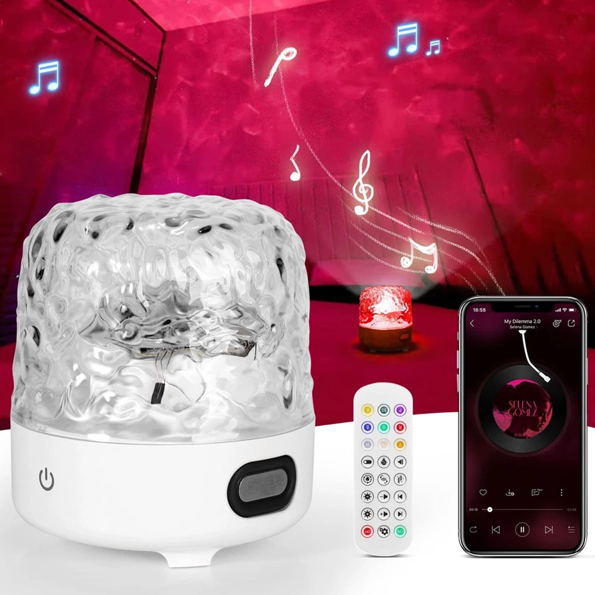 Eurhowing Aurora Ocean Wave Projector, 16 Colors Rechargeable 5.3 Bluetooth Speaker, Ultra-Quiet Night Light for Kids Room with Remote Control