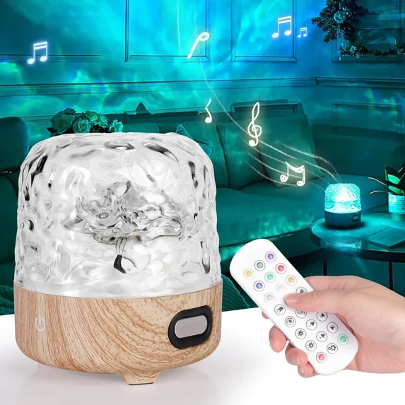 Eurhowing Aurora Ocean Wave Projector, 16 Colors Rechargeable 5.3 Bluetooth Speaker, Ultra-Quiet Night Light for Kids Room with Remote Control