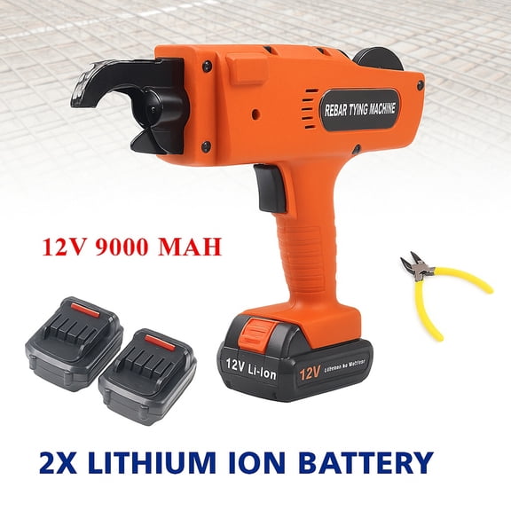 Eurhowing Automatic Rebar Tying Machine, Handheld Electric Rebar Tier Tool with 12V Lithium Battery & 3 Tying Wires, 8-34mm Steel Bar Tyer for Construction, Orange