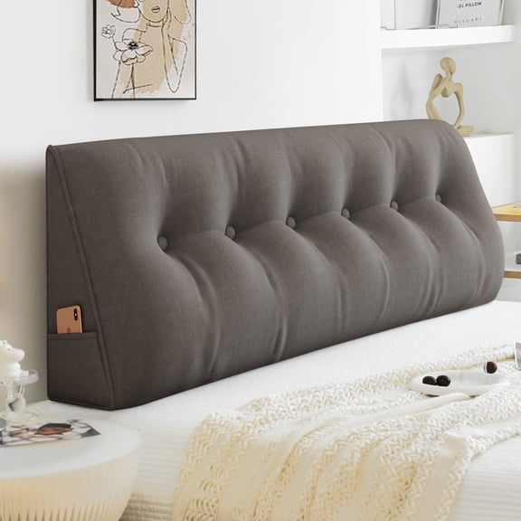 Eurhowing Bed Wedge Pillow for Headboard, Queen Size Triangular Back Rest Support Pillow with Side Pockets & Removable Cover, Lumbar Pillow for Reading, Gray