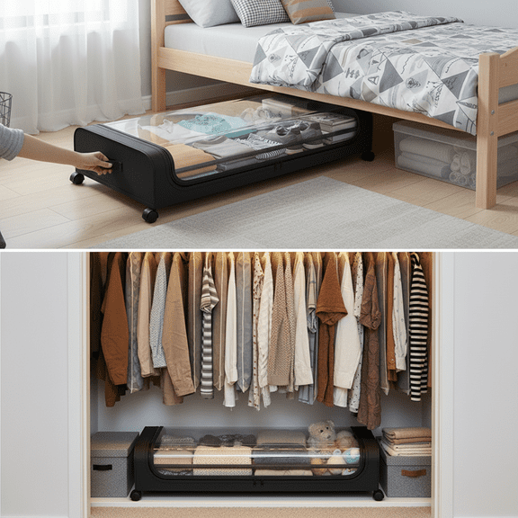 Eurhowing 2-Pack Under Bed Storage with Wheels, Sturdy Fabric Rolling Storage Containers, Movable Bed Storage Bins for Shoes, Seasonal Clothes, Bedding