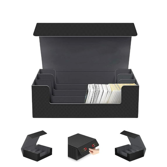 Eurhowing Card Storage Box, Holds 2600+ Cards Trading Card Storage with Strong Magnetic Closure, PU Leather Card Organizer Box for Magic Sports Game Cards, Black