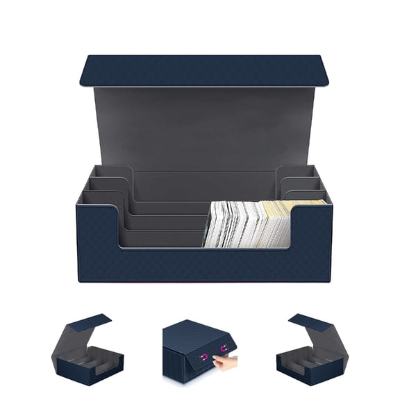 Eurhowing Trading Card Storage Box 2600+, Large Deck Case with Magnetic Closure & Dividers, PU Leather Card Holder Organizer for Magic Sports Game Cards, Blue