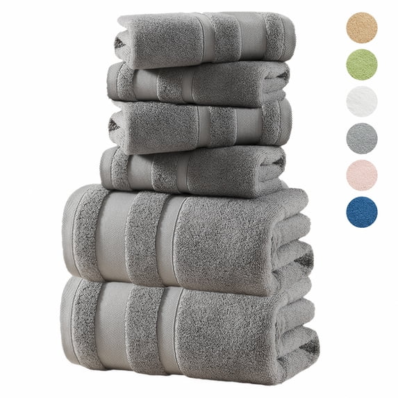 Eurhowing 6-Piece Bath Towel Set, Ultra Soft Absorbent Cotton Towels, Quick-Dry & Low Lint Bathroom Towels Set, Gray