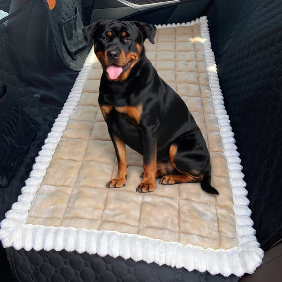 Eurhowing Dog Car Seat Cover, Non-Slip Backseat Pet Bed Mat, 24.8" x54" Fuzzy Corduroy Dog Bed Pad for Car, Crate, Sofa & Floor, Khaki