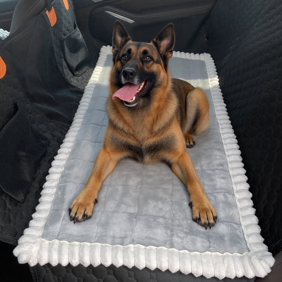 Eurhowing Dog Car Seat Cover, Non-Slip Backseat Pet Bed Mat, 24.8" x54" Fuzzy Corduroy Dog Bed Pad for Car, Crate, Sofa & Floor, Light Gray