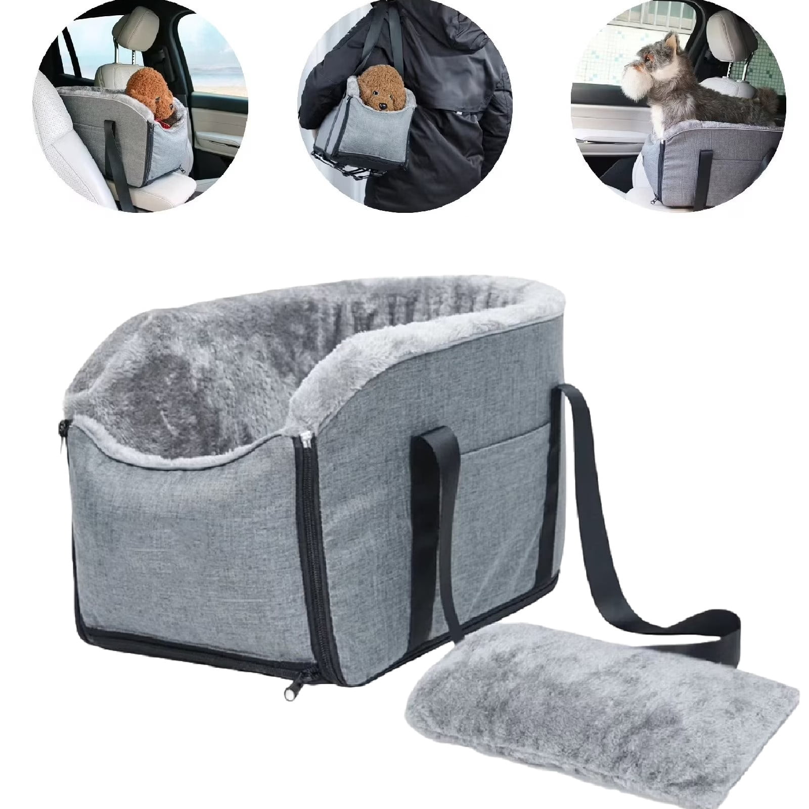 Eurhowing Portable Dog Car Seat, Center Console Pet Booster Seat for Small Dogs Up to 15lbs, Puppy Travel Carrier with Safety Belt & Cushion