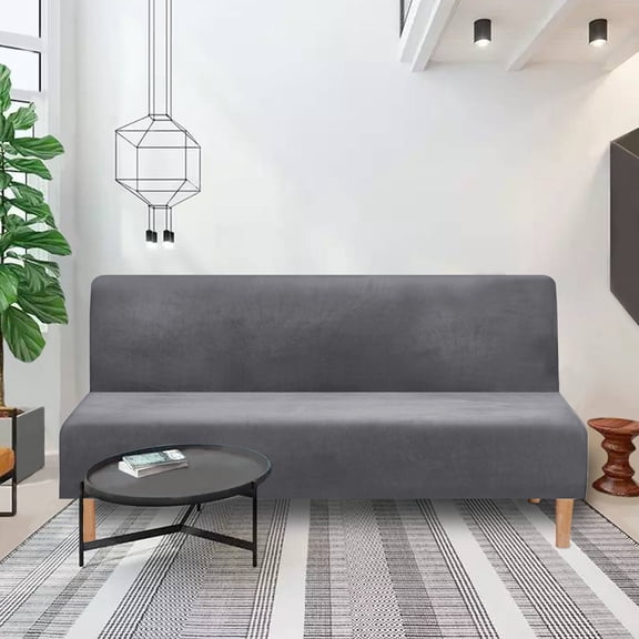 Eurhowing Elastic Sofa Cover, Plush Stretchable Futon Slipcover for Armless Sofa Bed, Soft Velvet Furniture Protector, Grey