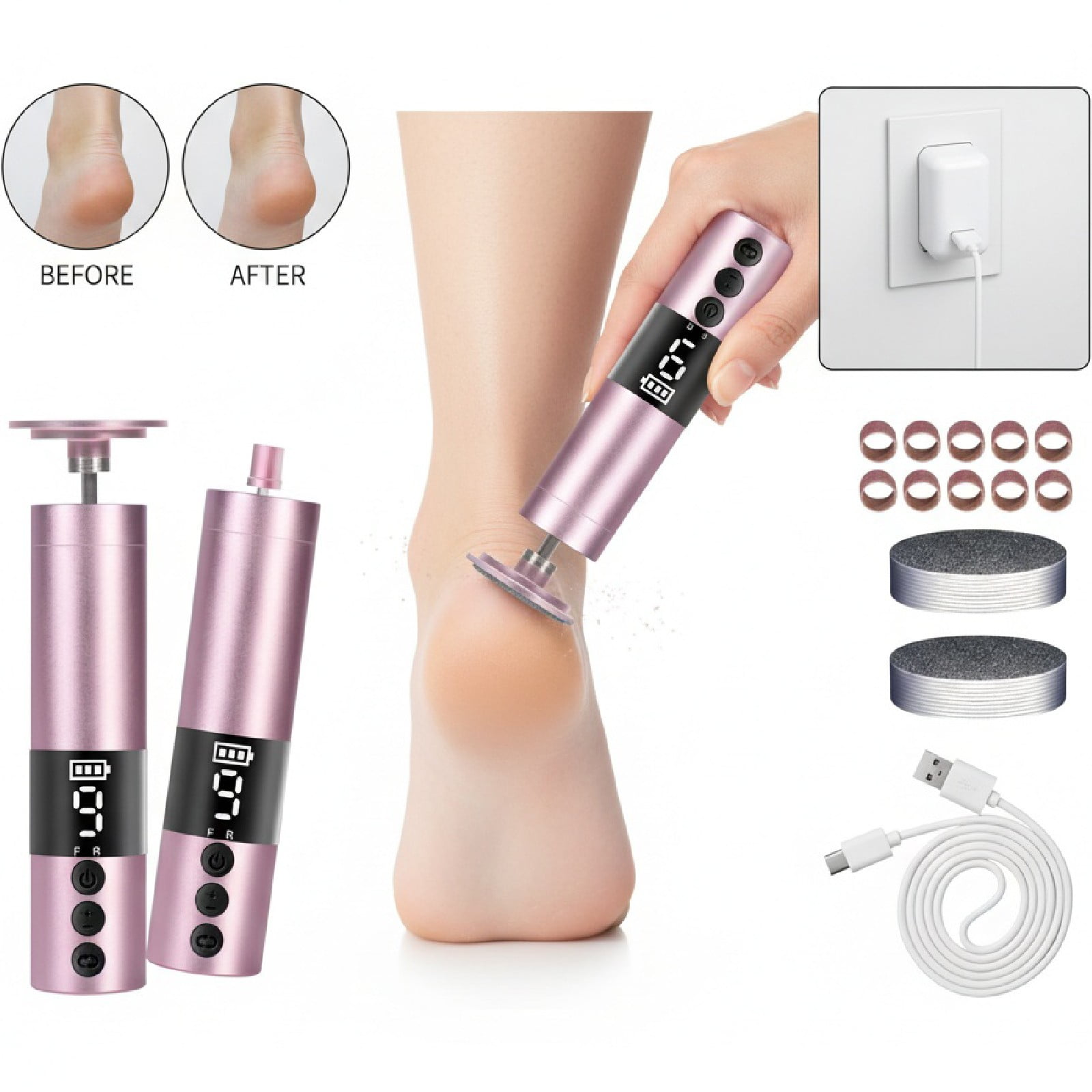Eurhowing Electric Foot Callus Remover, Rechargeable Foot File with 20 Sandpaper Disks, Portable Pedicure Tools for Hard Skin, Pink