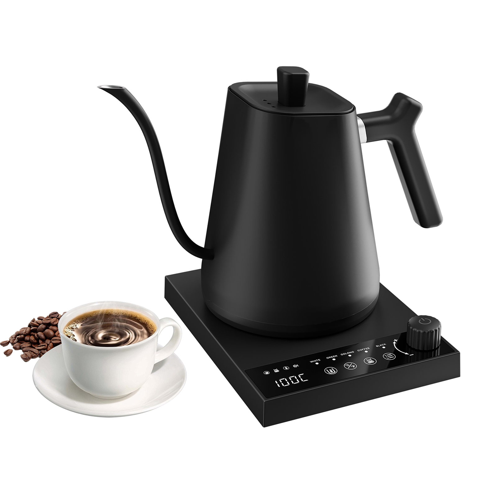 Eurhowing Electric Gooseneck Kettle, 0.6L Stainless Steel Pour-Over Kettle, 1000W Brewing Kettle for Coffee & Tea, 1°C Temperature Control & Hold, Black