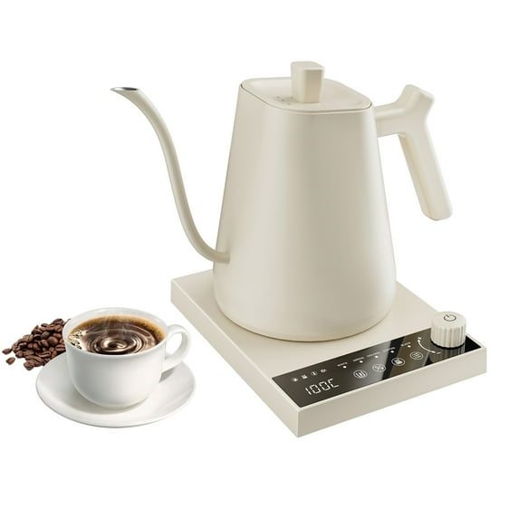 Eurhowing Electric Gooseneck Kettle, 0.6L Stainless Steel Pour-Over Kettle, 1000W Brewing Kettle for Coffee & Tea, 1°C Temperature Control & Hold, White