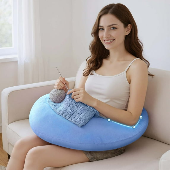 Eurhowing Ergonomic Gaming Pillow, Velvet U-Shaped Lap Cushion with Memory Foam for Long Sessions, Arm Support Reading Pillows for Bed & Sofa, Sky Blue