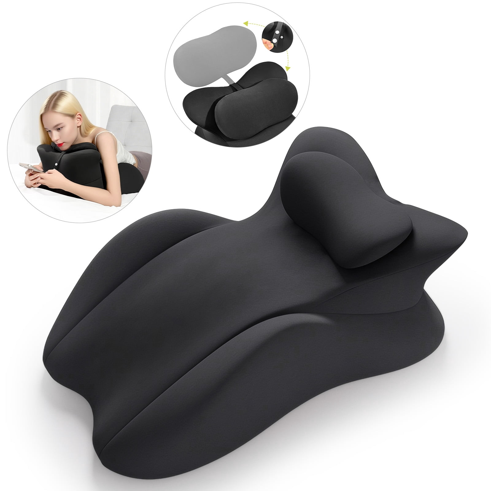 Eurhowing Ergonomic Memory Foam Wedge Pillow for Adults, Back Neck Shoulder Pain Relief, Adjustable Headboard Support for Sleeping, Reading, Reclining Bed Pillow, Black
