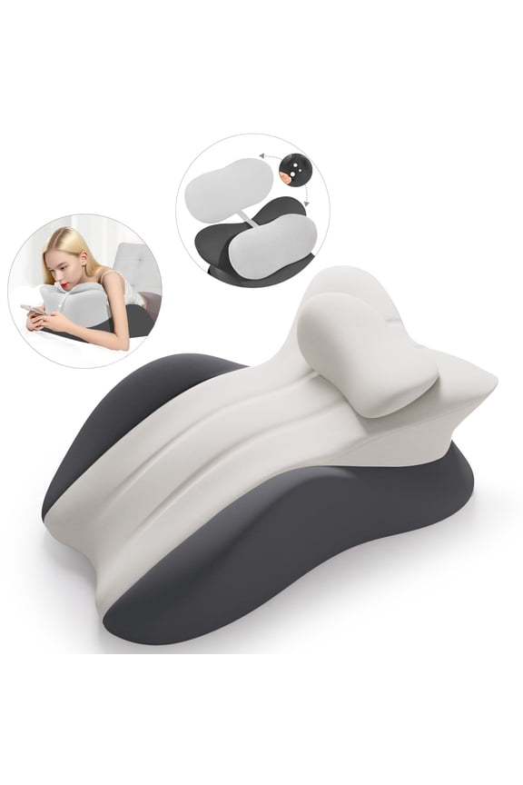 Ergonomic Memory Foam Wedge Pillow for Adults, Back Neck Shoulder Pain Relief, Adjustable Headboard Support for Sleeping, Reading, Reclining Bed Pillow, White Gray