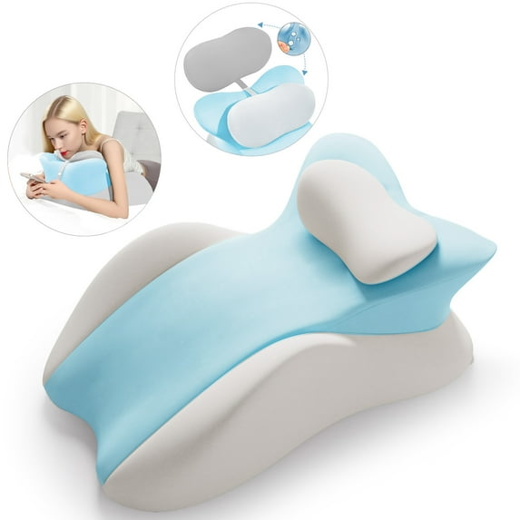 Eurhowing Ergonomic Memory Foam Wedge Pillow for Adults, Back Neck Shoulder Pain Relief, Adjustable Headboard Support for Sleeping, Reading, Reclining Bed Pillow, Blue Gray