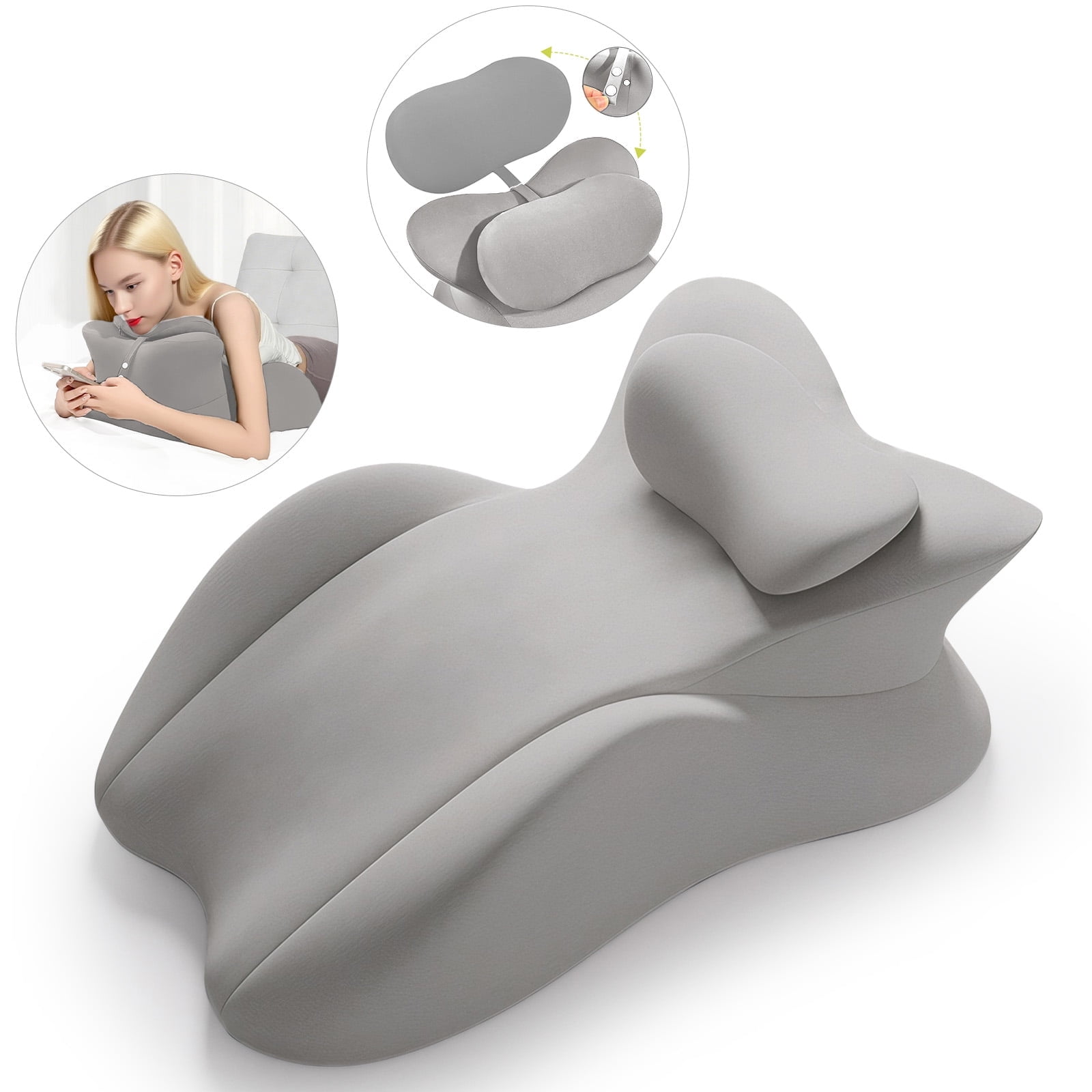 Eurhowing Ergonomic Memory Foam Wedge Pillow for Adults, Back Neck Shoulder Pain Relief, Adjustable Headboard Support for Sleeping, Reading, Reclining Bed Pillow, Gray
