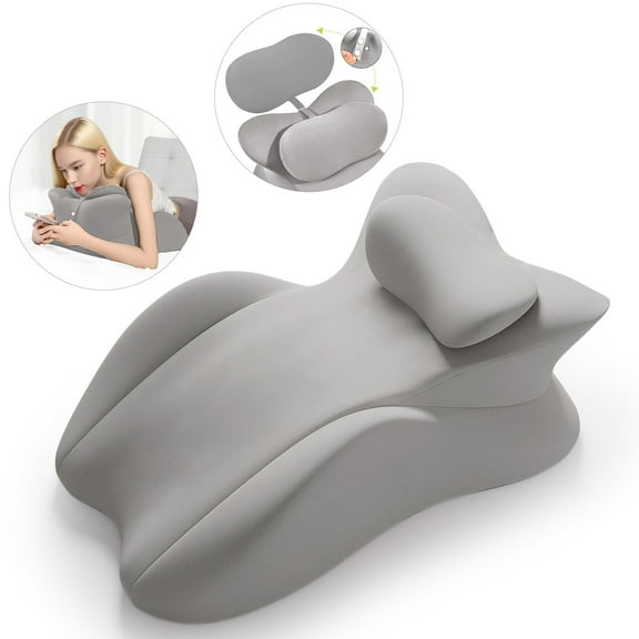 Eurhowing Ergonomic Memory Foam Wedge Pillow for Adults, Back Neck Shoulder Pain Relief, Adjustable Headboard Support for Sleeping, Reading, Reclining Bed Pillow, Gray