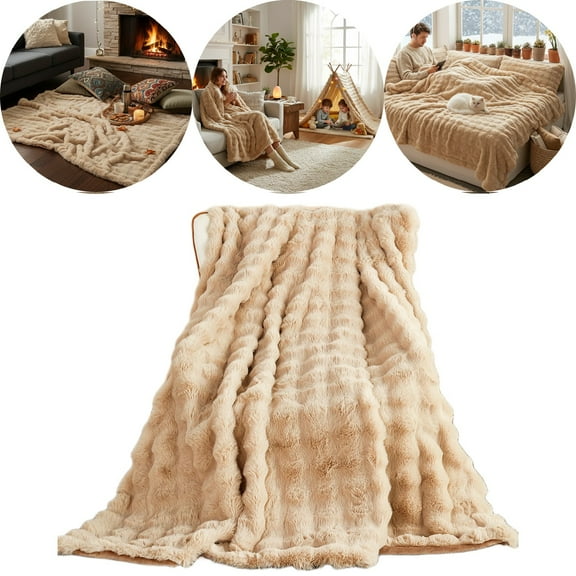 Eurhowing Faux Furry Bubble Throw Blanket, 40×63 Inches Super Soft Fluffy Plush Shaggy Blanket for Couch Chair Sofa, Thick Warm Cozy Fuzzy Fleece Blanket, Beige