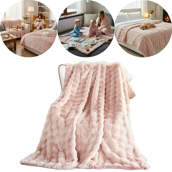 Eurhowing Faux Furry Bubble Throw Blanket, 40×63 Inches Super Soft Fluffy Plush Shaggy Blanket for Couch Chair Sofa, Thick Warm Cozy Fuzzy Fleece Blanket, Pink