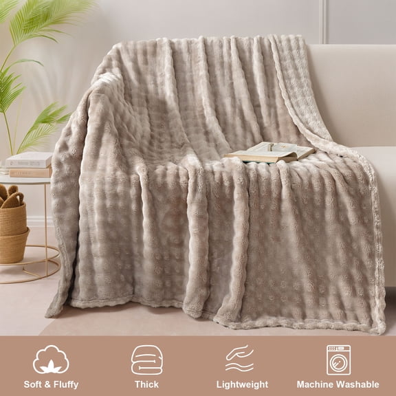 Eurhowing Throw Blanket for Couch 51"x63", Fuzzy Fleece Plush Bubble Blanket, 450GSM Soft Cozy Warm Bed Blanket for Living Room, Camel