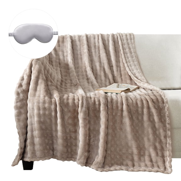Eurhowing Fuzzy Furry Throw Blanket for Couch, 450GSM Thick Fluffy Shaggy Blanket, 63"x79" Soft Plush Double-Sided Bubble Bed Blanket, Camel