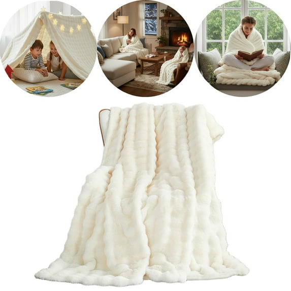 Eurhowing Faux Furry Bubble Throw Blanket, 51×63 Inches Super Soft Fluffy Plush Shaggy Blanket for Couch Chair Sofa, Thick Warm Cozy Fuzzy Fleece Blanket, White