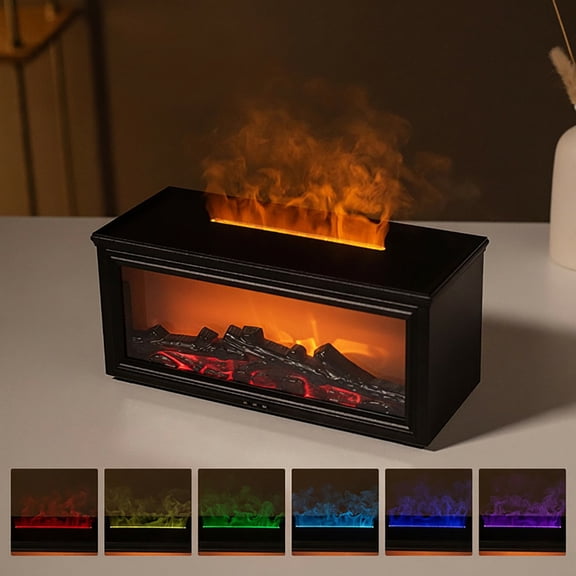 Eurhowing Flame Diffuser Essential Oil, 7 Colors Fireplace Aromatherapy Humidifier with Remote Control, Timer & Auto-Off, Cool Mist for Home Bedroom Office Desk, Black