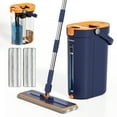 thumbnail image 1 of Eurhowing Flat Floor Mop and Bucket Set, Hands-Free Wringing Mop with 2 Washable Microfiber Pads, Flat Mop for Tile, Hardwood, Laminate Floors, Navy Blue, 1 of 10