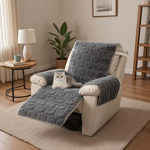 Eurhowing Fleece Recliner Chair Cover, Non-Slip Stretchable Recline Sofa Slipcover, Fuzzy Plush Washable Armchair Reclining Furniture Protector, Dark Gray