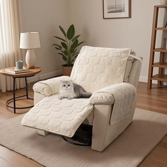 Eurhowing Fleece Recliner Chair Cover, Non-Slip Stretchable Recline Sofa Slipcover, Fuzzy Plush Washable Armchair Reclining Furniture Protector, Off-White