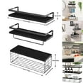thumbnail image 1 of Eurhowing Floating Shelves Set of 3, Wood Wall Shelves with Metal Frame and Towel Bar, Space Saving Wood Shelves for Home, Black, 1 of 7
