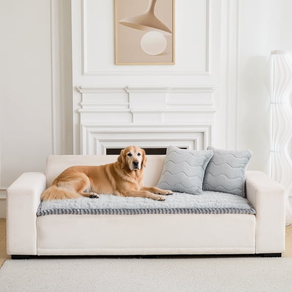 Eurhowing Thick Velvet Sofa Cover for Dogs and Cats, Fuzzy Fleece Non-Slip Couch Slipcover Pad, Washable Furniture Protector Mat, 28"×83", Light Gray