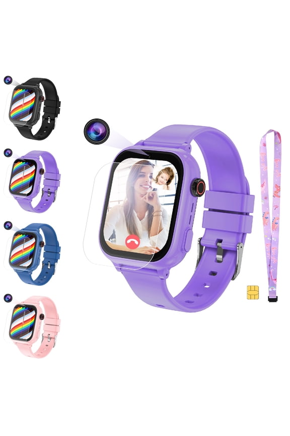 GPS SmartWatch, 4G Kids Phone Watch with SIM Card, Real-Time Location, SOS, 2 Way Video Call, Voice Chat, HD Touch Screen Camera, Gifts for Boys Girls Age 3-12 (Purple)