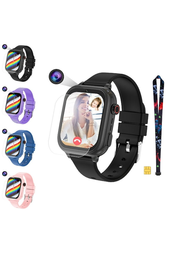 GPS SmartWatch, 4G Kids Phone Watch with SIM Card, Real-Time Location, SOS, 2 Way Video Call, Voice Chat, HD Touch Screen Camera, Gifts for Boys Girls Age 3-12 (Black)