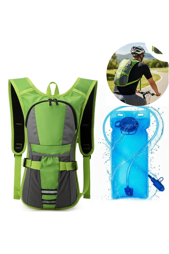 Hydration Backpack with 2L Water Bladder, Large Capacity Hiking Water Backpack, Insulated Hydration Pack for Cycling Camping Running, Green