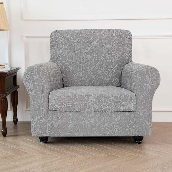 Eurhowing Jacquard Stretch Sofa Slipcover 2-Piece, Textured Couch Cover for Armchair, Washable Pet & Kid Friendly Furniture Protector, Light Gray