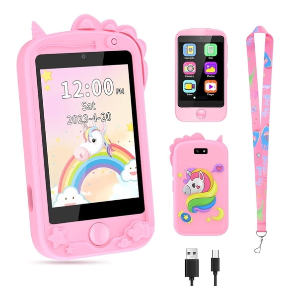 Eurhowing Kids Toy Phone, Smart Phone Toys with Phone Calls & Dual Camera, Educational Learning Toy Birthday Christmas Gift for Boys Girls Ages 3-12, Pink