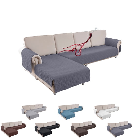 Eurhowing L Shape Sectional Couch Covers, 2-Piece Waterproof Reversible Sofa Slipcover for Sectional, Anti-Slip Furniture Protector for Pets Dog Cat Kids, L, Grey