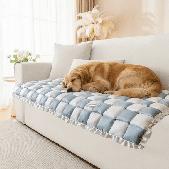 Eurhowing Non-Slip Sofa Cover for Pets, 28"×59" Stretchable Couch Slipcover Pet Mat, Ultra Absorbent Fuzzy Furniture Protector for Dogs, Gray Blue