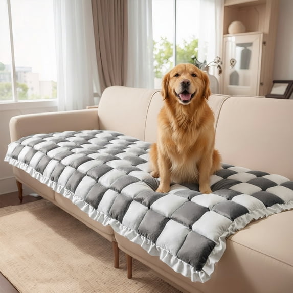 Eurhowing Suede Couch Cover for Dogs&Cats, Non-Slip Slipcover for 2 Cushion Sofa, Washable Fuzzy Plush Pet Mat Furniture Protector, Gray Blue, 28"×83"