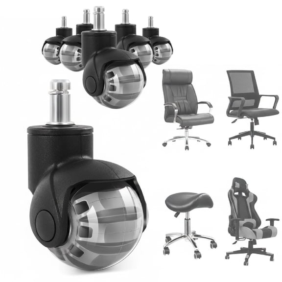 Eurhowing Office Chair Caster Wheels Replacement (Set of 5), 2 Inch PU Rollerblade Casters, Heavy Duty Chair Wheels for Hardwood Floors & Carpet, 440lbs