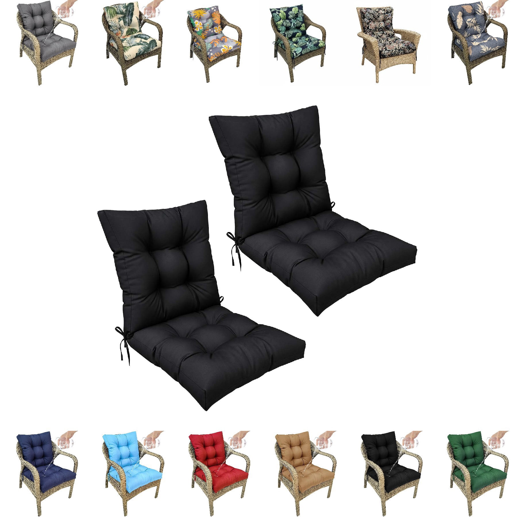 Eurhowing Waterproof Patio Rocking Chair Cushions 1-Piece, 3" Thick Outdoor Chair Cushion with Ties, Non-Slip Seat Pad for Garden Lawn Furniture, 2Pack, Black