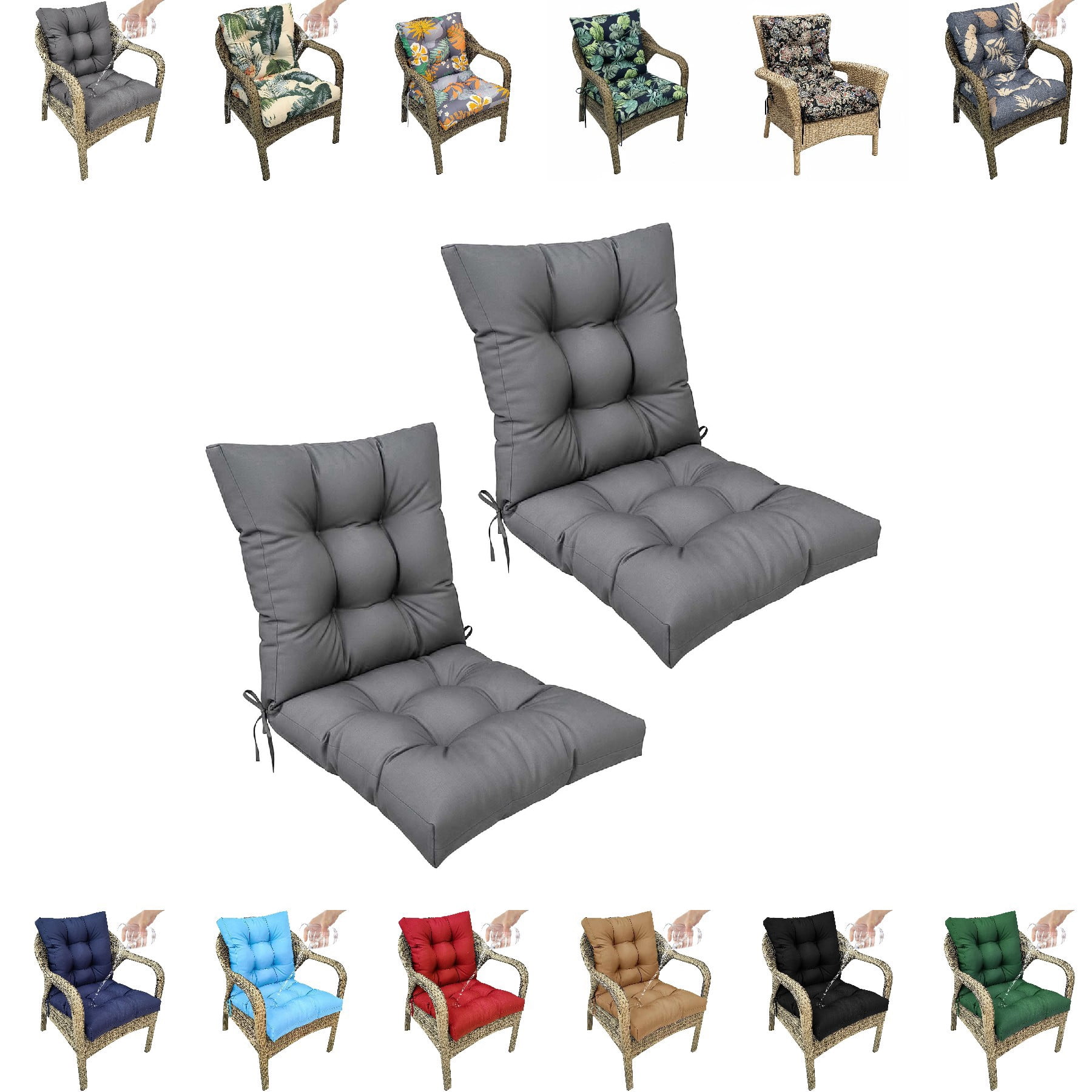 Eurhowing Waterproof Patio Rocking Chair Cushions 1-Piece, 3" Thick Outdoor Chair Cushion with Ties, Non-Slip Seat Pad for Garden Lawn Furniture, 2Pack, Gray