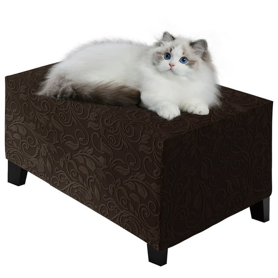 Eurhowing Ottoman Cover, Rectangular Storage Ottoman Slipcovers, Stretchable Jacquard Footrest Stool Furniture Protector, Chocolate, XL